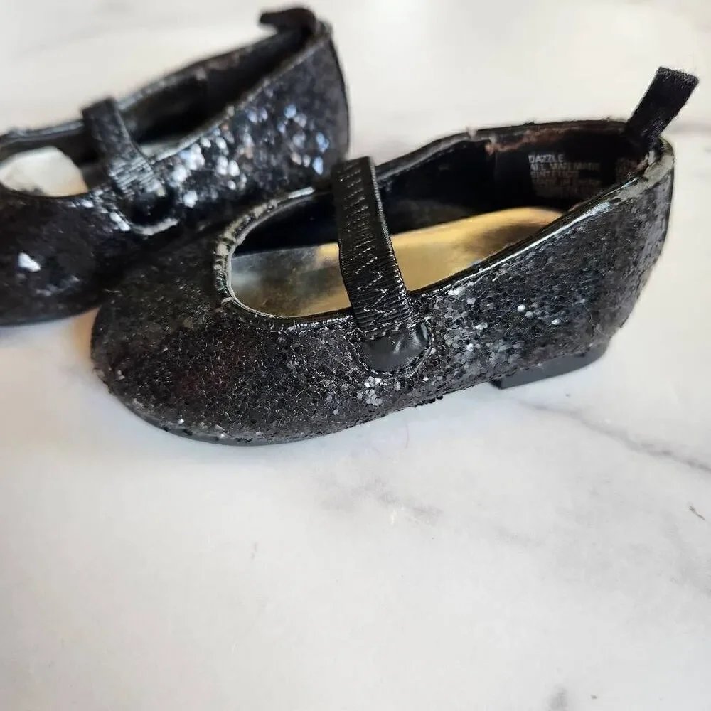 Faded glory baby girl size 2 sequin black ballet flats formal dressy
